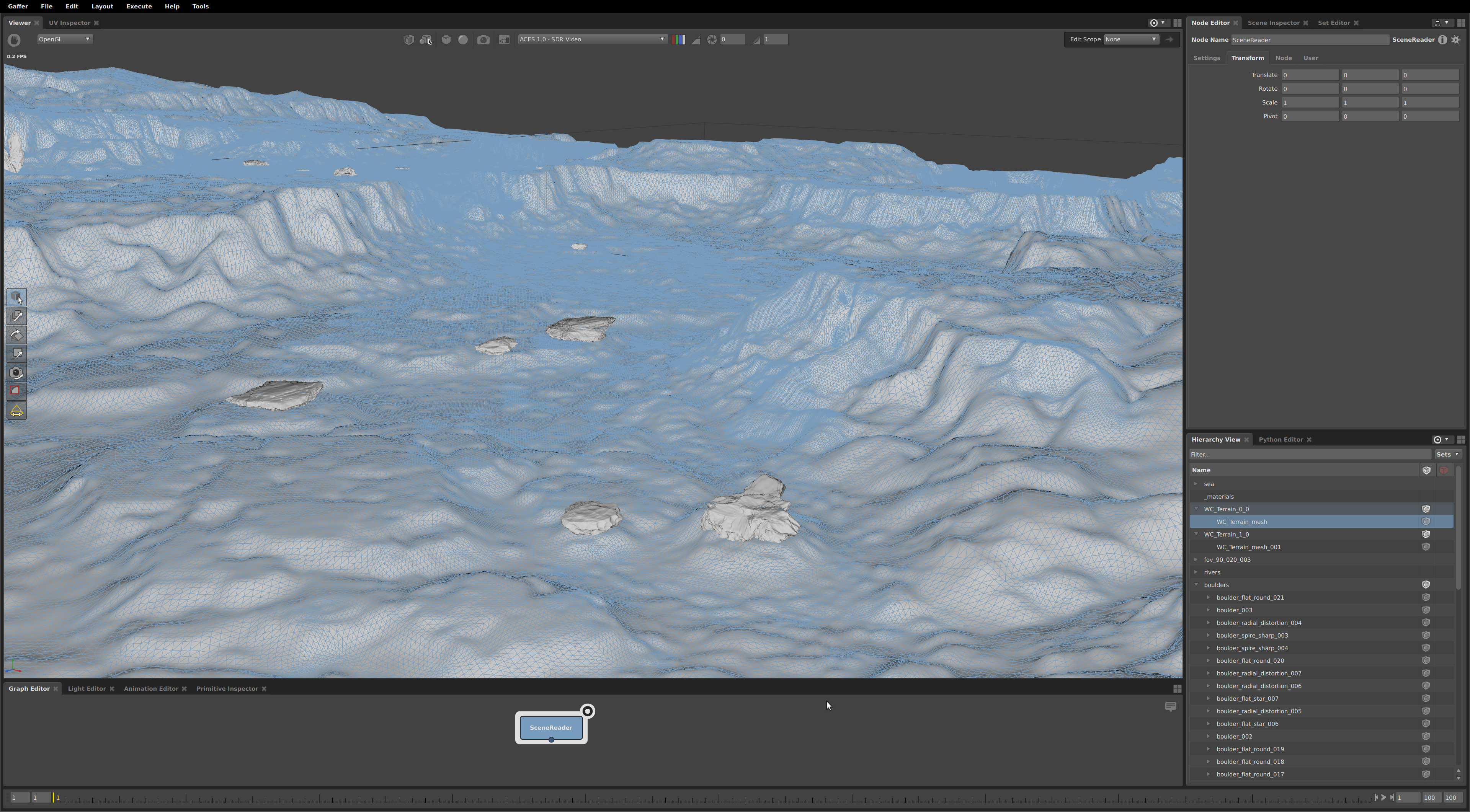 Gaffer screenshot shows how USD scene composition can combine heavy geometry in separate files